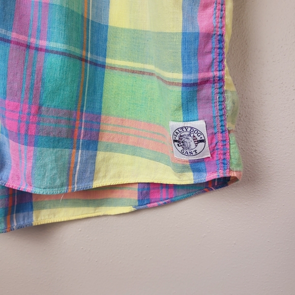 Salty Dog Gant Pastel‎ Plaid Short Sleeve Button Down Shirt Cotton Men's Large - Picture 3 of 10